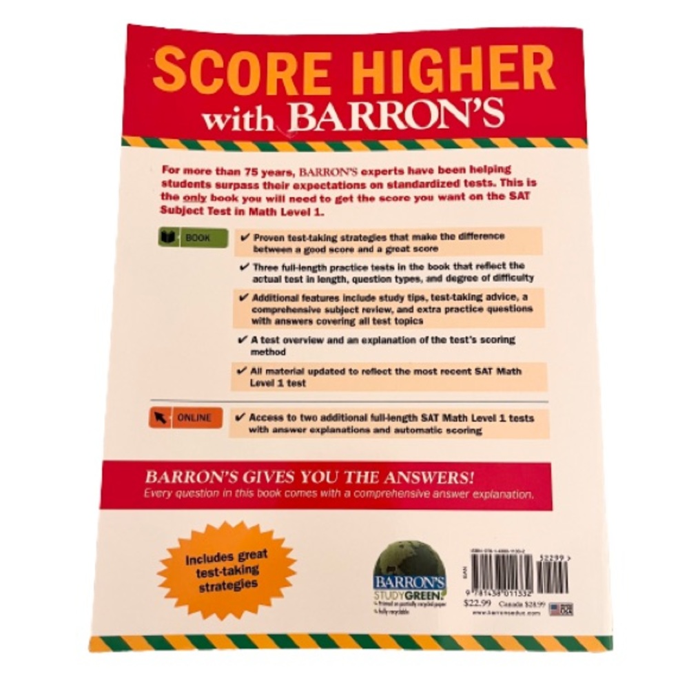 NWOT- Barron’s SAT Subject Test Math Level 1 - Picture 2 of 3